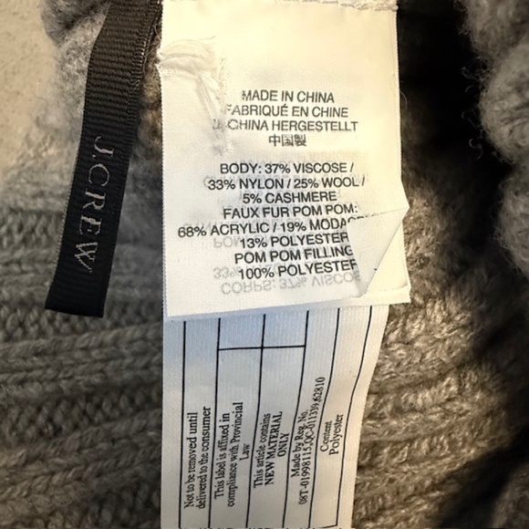 Women's J. Crew Wool Blend Ribbed Beanie with Faux-Fur Pom-Pom - Heather Gray - Picture 6 of 8